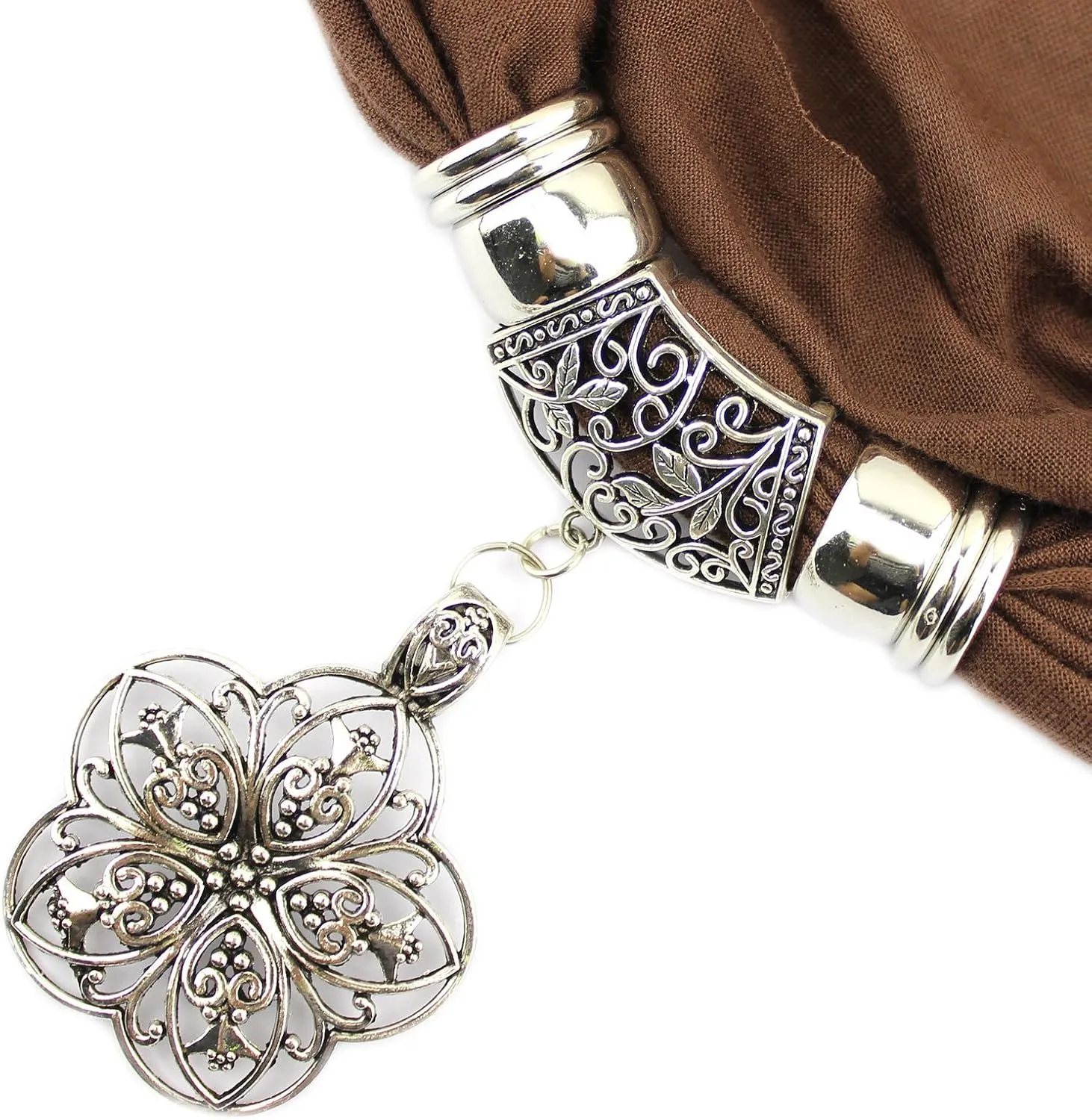 Zinc Alloy Flower Pendant Jewelry Scarf